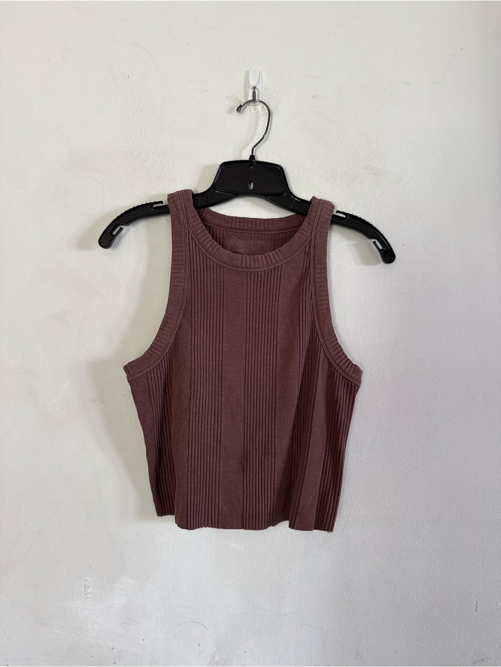 Aerie Womens Deep Brown Ribbed High Neck Cropped Tank Top, Casual, Size Large